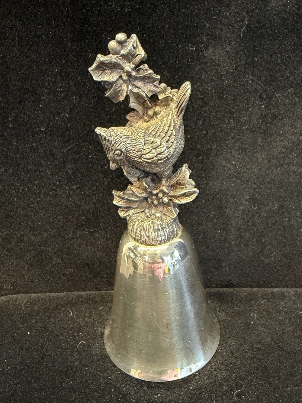 Vintage Reed & Barton New England Silverplate Christmas Bell Cardinal and Holly